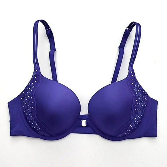 ⭐️2/ $40⭐️ La SENZA Underwire Push-Up Bra Deep Purple Rhinestones Lace Size 38B - Picture 7 of 16